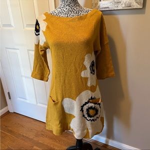 Anthropologie Field and Flower long sweater. Yellow with front pockets. Size S